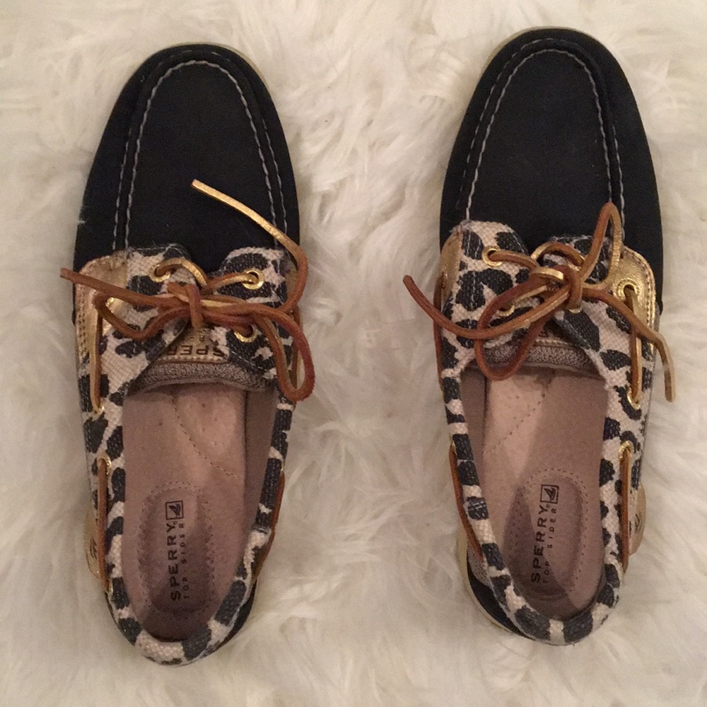Black and gold Sperry boat shoes